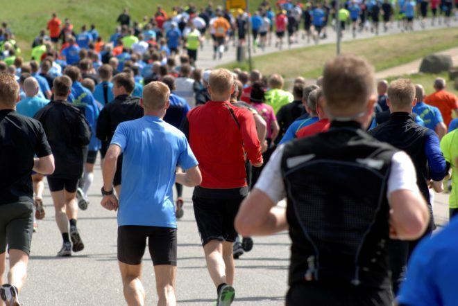 Half marathon event with 11000 runners from Middelfart to Fredericia and back. Denmark.